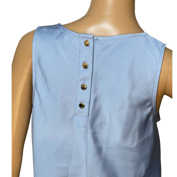 J Crew Womens Sleeveless Blouse Top Tank Satin Light Blue Small Gold Buttons - Picture 2 of 6